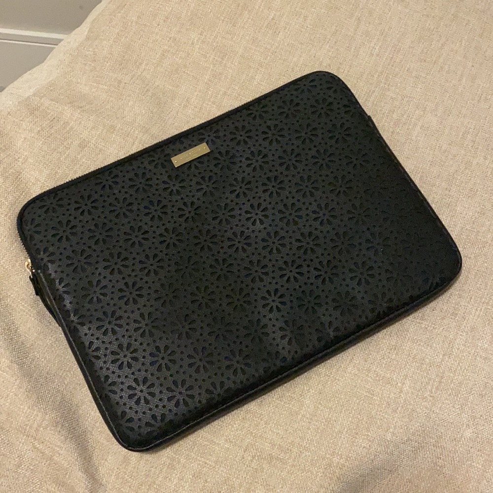 13” Kate Spade laptop case black with cut out floral pattern